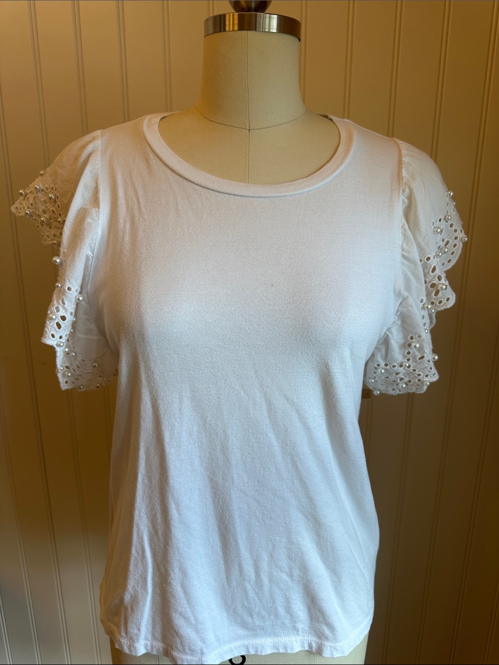 Occasion White Eyelet Flutter Sleeve Tee